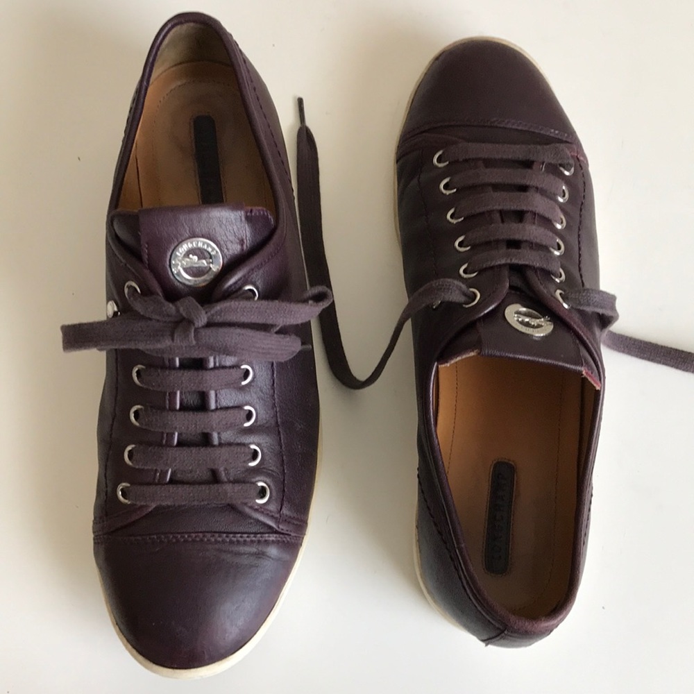 Longchamp rare vintage eggplant leather sneakers